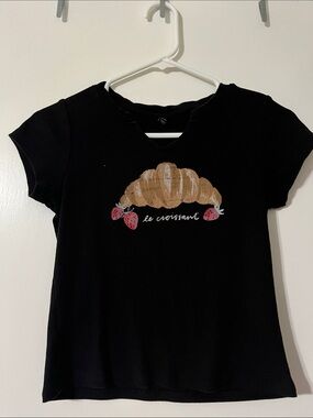 art class Black Tee with Croissant & Strawberries Graphic